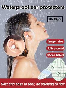 10/30 Pieces Per Pack, Waterproof Ear Patches, Soft And Skin-Friendly, Thin And Breathable, Protects The Ears, Good Elasticity, Easy To Wrap The Ears, Completely Covers The Ears, Not Easy To Leak Water, Suitable For Swimming, Bathing, Hot Springs And Other Occasions. - White - View 3