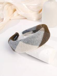 1件休闲通勤蓝咖啡格纹针织宽发带发饰、发箍、发圈 - 彩色 - 查看 4