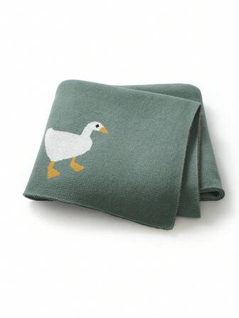 1pc Casual Minimalist Baby Knit Blanket, Cute Duck Jacquard Pattern Children Blanket, Infant All Season Wrap Blanket