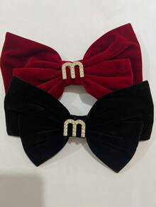 2个装女士黑色金属M字母水钻装饰蝴蝶结布艺优雅发夹，金色头饰爪夹发卡，适合上学、大学、蝴蝶结、可爱、派对造型、发饰、发夹 - 彩色 - 查看 12