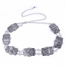 1pc Patterned Boot Strap Vintage Carved Belt, Casual Pants Chain Accessory Suitable For Skirts, Jeans, Spring/Autumn Holidays & Daily Wear - Silver - View 2