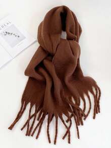 1pc Women's New Fluffy Tassel Scarf, Warm & Comfortable Shawl, Windproof & Warm For Outdoor, Versatile For Daily Wear, Autumn/Winter - Brown - View 2