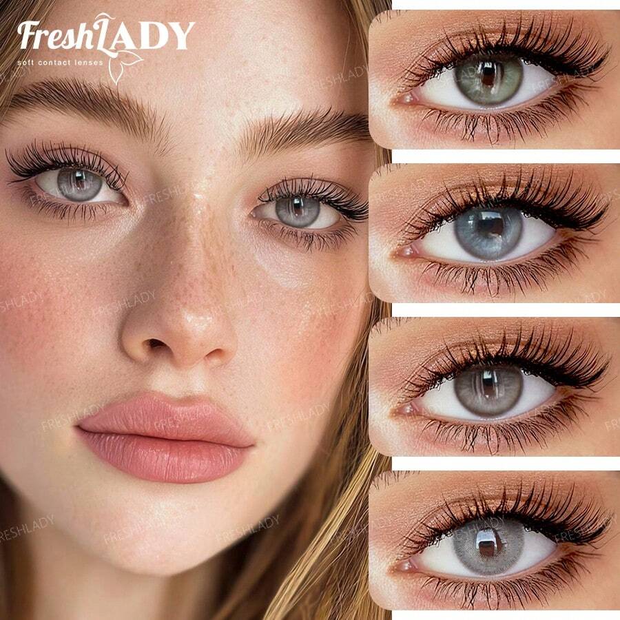 FRESH LADY Kính áp tròng màu dùng một lần Freshlady 14.20mm, hàm lượng nước 40%, thoải mái và mềm mại, có các màu xanh lá cây, xanh dương, xám, xám bạc, phù hợp để đeo hàng ngày, trang điểm và dự tiệc.