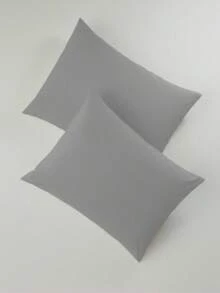 Lot de 2 taies d'oreiller en coton riche 50*70 cm - Doux, respirant, peau-friendly - Design couleur unie, taille standard - Fabriqué en Turquie - Gris foncé - Voir 3