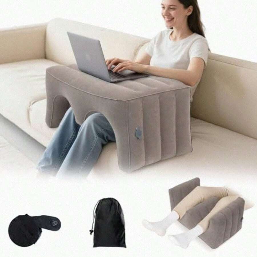 Inflatable Reading Pillow Laptop Lap Desk With Inflatable Bag Adjustable Gaming Pillows For Bed Couch Floor Portable Leg Elevation Pillow For Comfortable Reading Working Crocheting - 灰色 - 查看 1