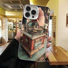 Cubierta de telefono con diseño vintage para iPhone 14 Pro Max color negro con estampado de gramófono antiguo y texto SO COOL adecuada para uso diario en cafeterías y espacios urbanos - Blanco - Ver 7