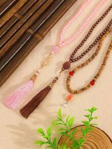 1件装 - Muse 祈祷念珠 99颗 6毫米玻璃仿珍珠流苏手链 中东时尚挂饰、服饰配件、斋月、新年礼物 - 彩色 - 查看 5