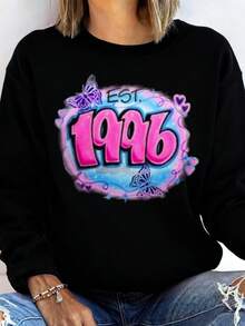 Est 1996 Birthday Gift For Women Pink And Purple Butterfly Design Sweatshirt Celebrate 28th Birthday Anniversary Gift Idea For Her 1996 Born Vintage Style Crewneck Sweater - 黑色 - 查看 1