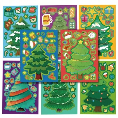 8 st tecknade julgranklistermärken, lämpliga för scrapbooking, dagböcker, bärbara datorer, vattenflaskor, bilar etc. Trosbaserad design med positiva budskap, perfekt present