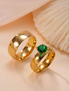 2pcs Stainless Steel Elegant Couple Rings, Suitable For Men And Women, Daily Wear, Festivals, Engagements, Weddings, Gift (With Box)