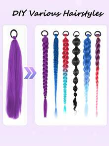 شريط مطاطي للباروكة الاصطناعية ، شعر ضفيرة بنفسجي 25 بوصة ، طقم من 3 قطع من امتدادات الشعر البنفسجي للضفائر ، مناسب للاستخدام اليومي والتجمعات للنساء ، أربطة شعر مطاطية ، حاملات ذيل الحصان ، مطاطات الشعر ، أربطة مطاطية للشعر ، سكرانشيز ، حبال الشعر