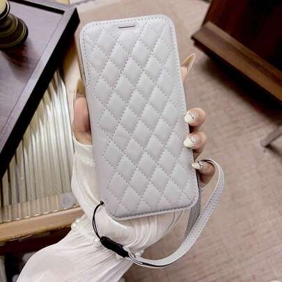 1 件装奢华钻石网格钱包式手机壳，兼容 17/16/15/14/13/12 Pro Max/16E/17 Air/17 Pro - 支持磁吸无线充电，带镜头保护膜、挂绳、卡槽翻盖式 PU 皮革外壳，全包覆电镀透明防震保护后盖，兼容三星 Galaxy S25 Ultra/S24 Ultra/S23 Ultra/S22 Ultra/S25 Edge/S24+/A16/S23 Plus/A16/A56/A17/A07