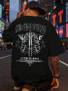 Camiseta Masculina Oversized Streetwear Estampada Camisa Gola Redonda Manga Curta Tendencia Lançamento - Preto - Visão 1