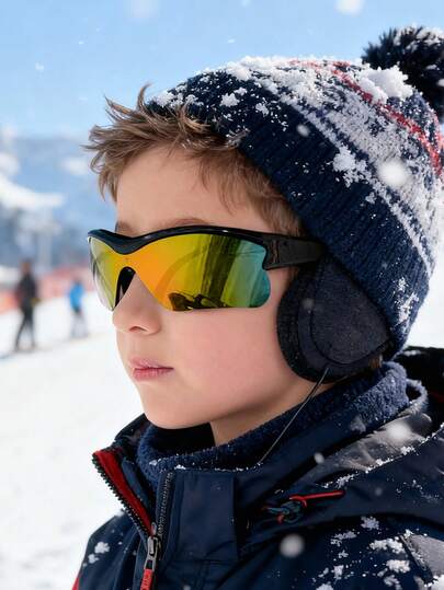 1 pieza Gafas deportivas de montura semirrimless de colores para niños y niñas de 6 a 12 años, adecuadas para ciclismo al aire libre, esquí y combinación de moda