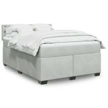 vidaXL Letto a molle con materasso grigio chiaro 140x190 cm in velluto - Grigio - Visualizzare 1