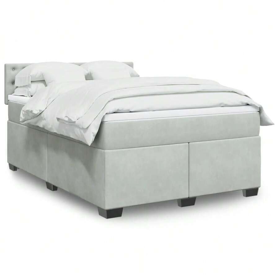 vidaXL Letto a molle con materasso grigio chiaro 140x190 cm in velluto - Grigio - Visualizzare 1