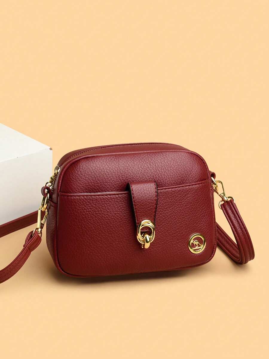 Stone Pu Leather Shoulder Hand Bag For Women Mom Purse Fashion Mother's Crossbody Bag Underarm Bag Small Square Satchel Handbag - Red - View 1