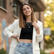 16 Inch Elegant European & American Style Ombre Brown Middle Part Medium Length Straight Wig With Layered Ends, Suitable For Daily Wear, Festivals, Parties, Cosplay, Soft And Smooth With Moderate Hair Volume - Brown Gradient - View 2