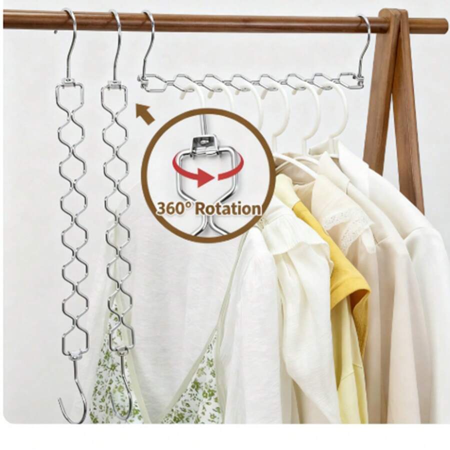 3pcs 360 Degree Rotating Diamond Shaped Stainless Steel Magic Hanger, Creative Storage Rotating Clothes Hanger, Suitable For Wardrobe And Cabinet, Multi-Functional Space Saving Magic Hanger, Can Be Hung Horizontally Or Vertically