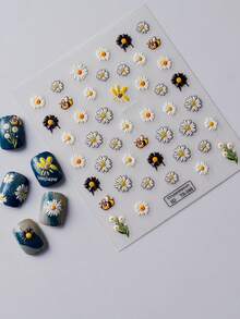 1 Sheet 5D Embossed Daisy Bee Nail Art Stickers Adhesive Sliders DIY Nails Polish Manicure Sticker Decals