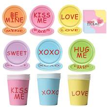 Valentine's Day Party Supplies - Romantic Valentine's Day Party Decorations, Tableware, Plates, Cups, Napkins, Disposable Utensils, Wedding & Birthday Party Supplies, Multiple Options - Multicolor - View 2