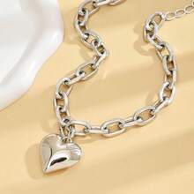 Chunky Heart Necklace Puffy Heart Charm Necklaces Big Pearl Bead Chain Necklaces Adjustable Gold Heart Pendant Statement Necklace Gifts On Birthday Holidays Jewelry For Women,G2-Silver - G2-銀 - 查看 6