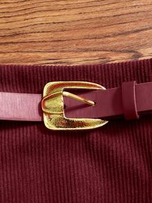 Saia A-Line Elegante e Casual com Cinto Bordô, Adequada para Encontros e Uso Diário