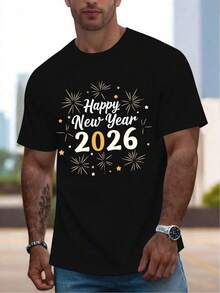 Camiseta de Año Nuevo - Camiseta Casual y Cómoda para Hombre 100% Algodón - Negro - Ver 1
