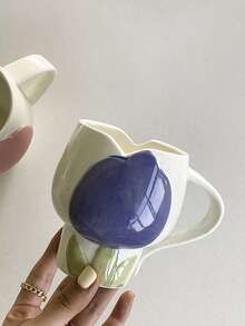 1pc INS Style High-Quality Tulip Ceramic Mug, Coffee Cup, Breakfast Milk Oatmeal Cup, Office Water Cup, Home Afternoon Tea Latte Cup, Juice Beverage Cup, Holiday Gift Cup For Family And Friends - Multicolor - View 4