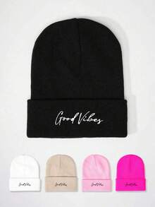 1pc Embroidered "Goodvibes" Knit Beanie Hat, Street Casual Warm Winter Hat For Outdoor/Commuting - Knitted Hat - View 9