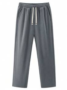 男士户外休闲裤，春秋季薄款抓绒防风直筒运动裤，带抽绳腰带 - 灰色 - 查看 7