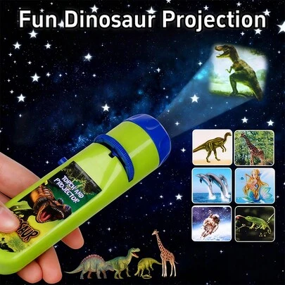 恐龙投影玩具，3张卡片共24张图片，科普教育玩具，家庭聚会玩具，生日礼物（不含电池，卡片颜色和图案随机）