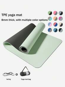 3pcs TPE Yoga Mat Set, 8mm Thick Non-Slip Shock-Absorbing Soundproof Exercise Mat With Jump Rope, - Multicolor - View 1