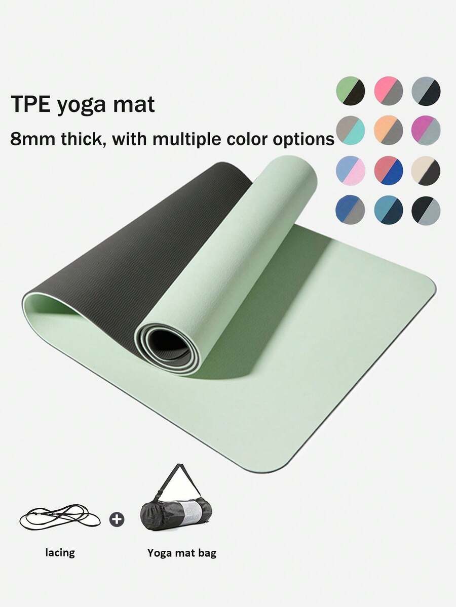 3pcs TPE Yoga Mat Set, 8mm Thick Non-Slip Shock-Absorbing Soundproof Exercise Mat With Jump Rope, - Multicolor - View 1