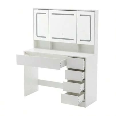 Dressing Table, Vanity Table With Stool, Lighting, Mirror, White