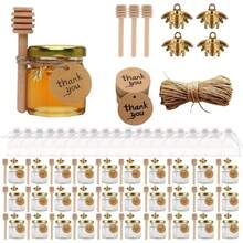 Estilo30 pcs Frascos para Miel, Mini Tarro de Miel Hexagonal de Cristal de 1.5 oz, con Cuchara para Miel, Colgantes de Abeja, Bolsa de Regalo Cuerda de Cáñamo y Etiqueta, para Regalos de Bodas y FiestasVersión mejorada - 1 - Ver 2
