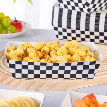 10/24pcs Black & White Checkered Disposable Food Boxes, Fries Boxes, Popcorn Boxes, Snack Boxes, Birthday & Family Gathering Party Decorations, Suitable For Bakeries, Burger Restaurants, Movie Theaters Takeout Containers