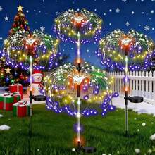 4/8pcs Solar Fireworks Lights, 240/480LED Outdoor Polished Brushed Finish, Light Sensor Control, 8 Modes, 600mAh Nickel Battery, Multicolor Lawn Ground Lighting For Garden Landscape Decoration - Multicolor - View 2