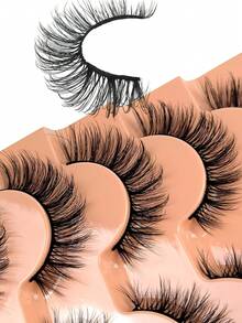 7 pares de pestañas de ojo de gato esponjosas y desordenadas, de banda negra, largas y naturales, con extremos alados que alargan los ojos, pestañas postizas de visón natural con efecto de maquillaje natural, fáciles de usar y adecuadas para principiantes - Negro - Ver 3