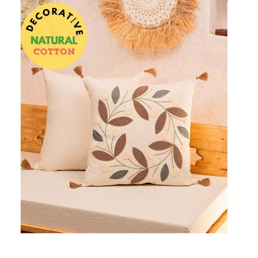 MADE IN TURKEY Kissenbezug - 45x45 cm, natürliche Baumwolle mit Quasten Detail - Weiss - Übersicht 1