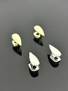 RACHELZ 4PCS/Set Vampire Fangs Smooth Surface Teeth Grillz Braces Hip Hop Top Bottom Glossy Tooth Caps For Women Men Jewelry Halloween Christmas Gift Cosplay Dental Grills - Silver - View 3