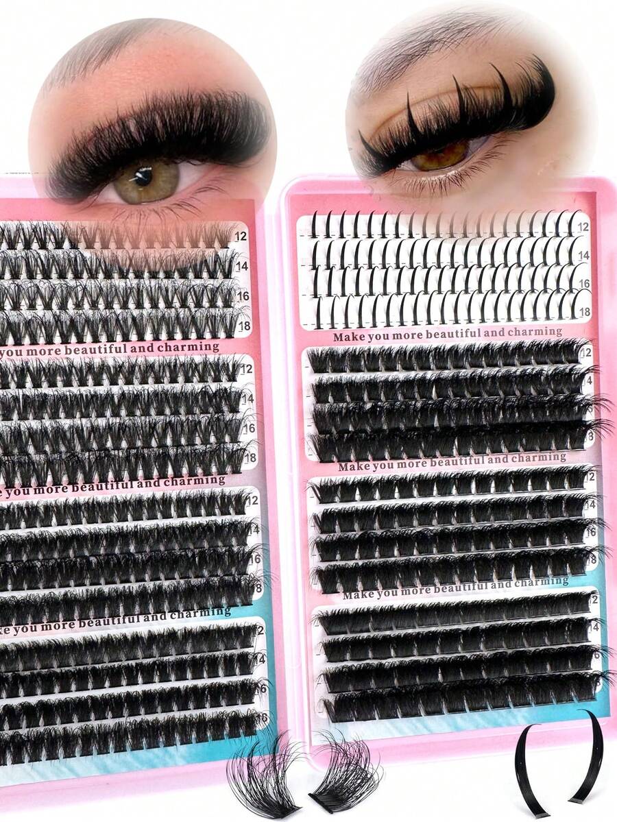 560pcs/Set Thick & Fluffy Wispy Faux Mink Lashes, 0.07mm D Curl, 12-18mm Mixed Length, Natural Soft Eyelash Extensions, Suitable For Any Style, Reusable Makeup Cosmetics - D - 查看 1