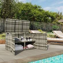 Outsunny Rattan Auflagenbox 350L 2-Ebenne Wetterfest Kissenbox Mit Deckel Hebestangen Tragegriffe UV-Beständig Gartenbox Aufbewahrungsbox Gartentruhe Für Garten Terrasse Balkon 118x57x69 Cm Mischgrau - Grey - View 8