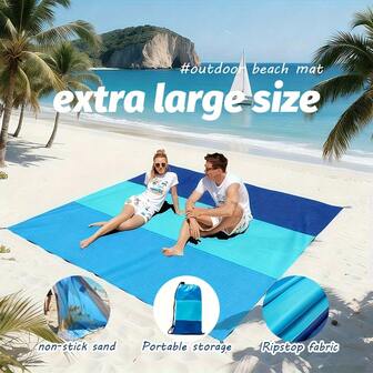 Extra Large Outdoor Beach Blanket - 4-7 Person Capacity, Lightweight Sand-Resistant, Portable Picnic Mat For Beach, Camping, Hiking, And Outdoor Activities
