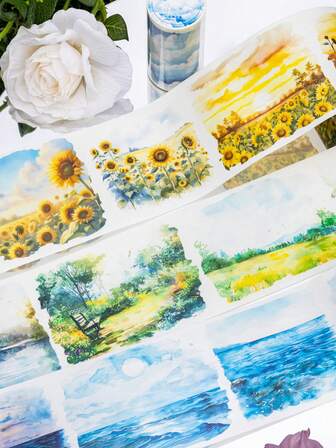 1卷风景和纸胶带，适用于剪贴簿、DIY装饰、手账、日记、相册