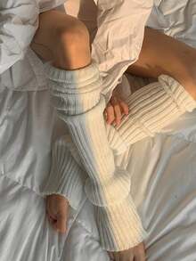 1 Pair Women's Extra Long Knitted Leg Warmers/Leg Warmers, Cozy - White - View 5