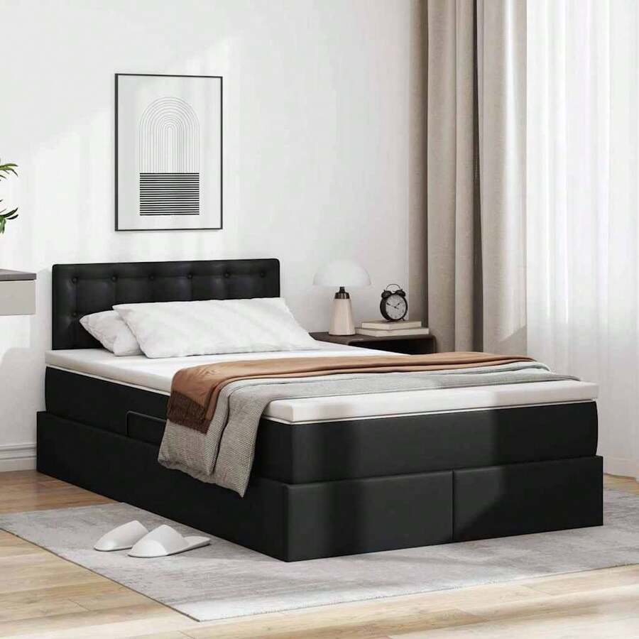 vidaXL Letto con strisce luminose a LED con testiera nera, 120 x 200 cm, PVC - nero - Visualizzare 1