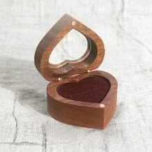 Ring Box With 2 Slot Wooded Heart Shaped Jewellry Display Box For Proposal Engagement Wedding - Coffee Brown - View 2