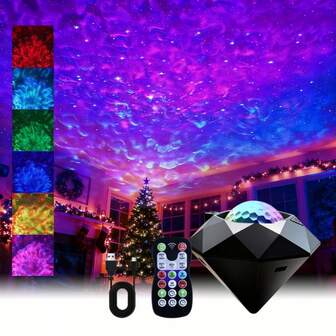Lámpara de proyección de olas, múltiples modos, control remoto, luz ambiente decorativa para el hogar, efectos de iluminación RGB, adecuada para dormitorio, fiesta, sala de juegos, sala de estar, decoración de bar, alimentada por USB