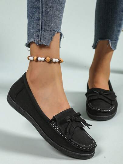 1 Pair Solid Color PU Material Soft Bottom Loafers, Nurse Shoes, Versatile Casual Sneakers For Teens, Lightweight & Comfortable